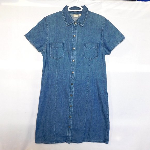 L.L. Bean Dresses & Skirts - LL Bean Womens 14 Snap Front Blue Denim short sleeve Midi Dress